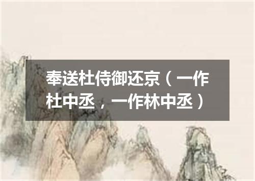 奉送杜侍御还京（一作杜中丞，一作林中丞）